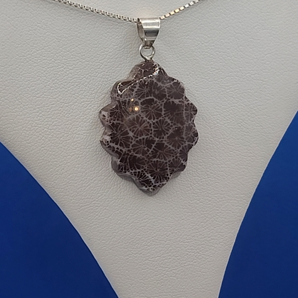 NEW Sponge Coral Brown Fancy Pendant in Sterling Silver - Picture 6 of 11